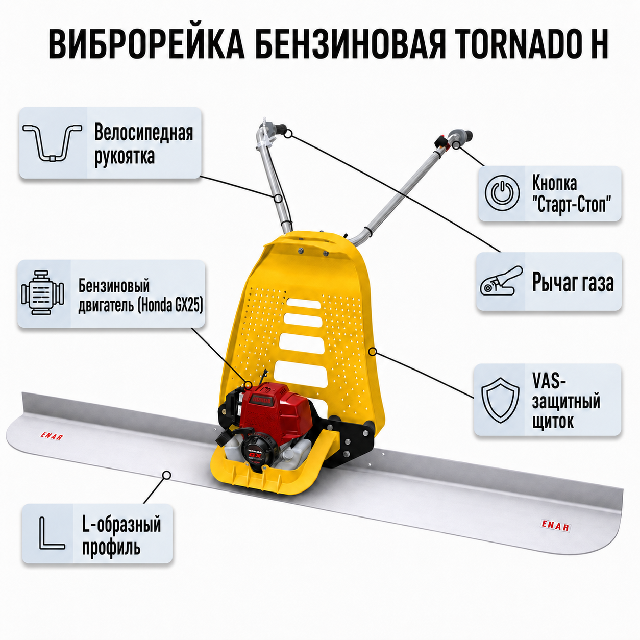 Устройство бензиновой виброрейки Tornado H
